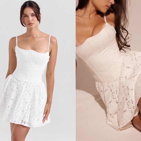 House‎ of CB Elara White Broderie Anglais Mini Dress NWOT size XL TALL - Picture 1 of 10